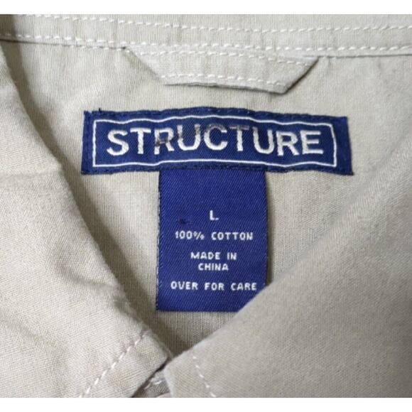 Vintage STRUCTURE Men's Large Khaki Military Style Button Front Shirt Unique - Picture 3 of 5